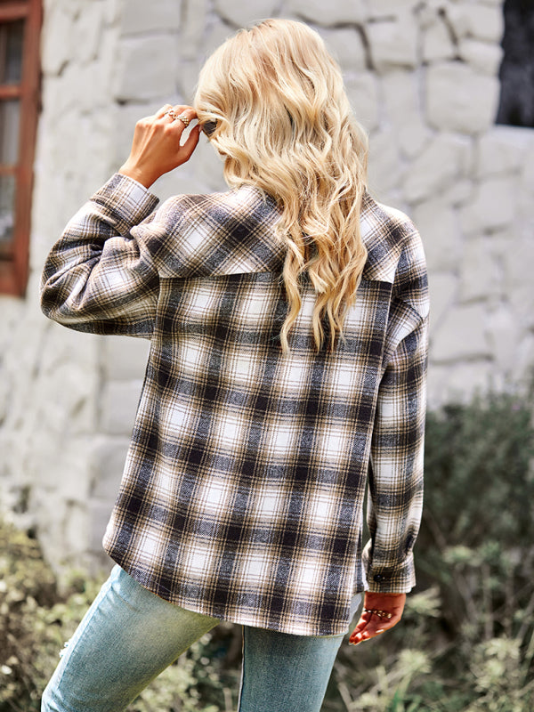 Women's fashion versatile Plaid Shirt Top - Closther