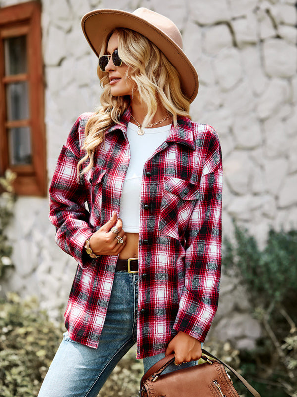 Women's fashion versatile Plaid Shirt Top - Closther