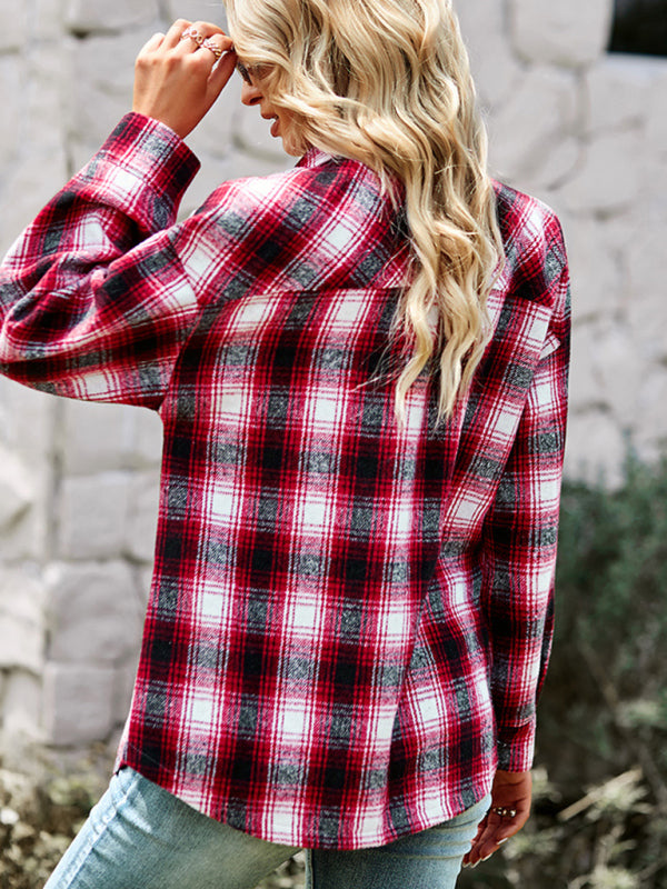 Women's fashion versatile Plaid Shirt Top - Closther