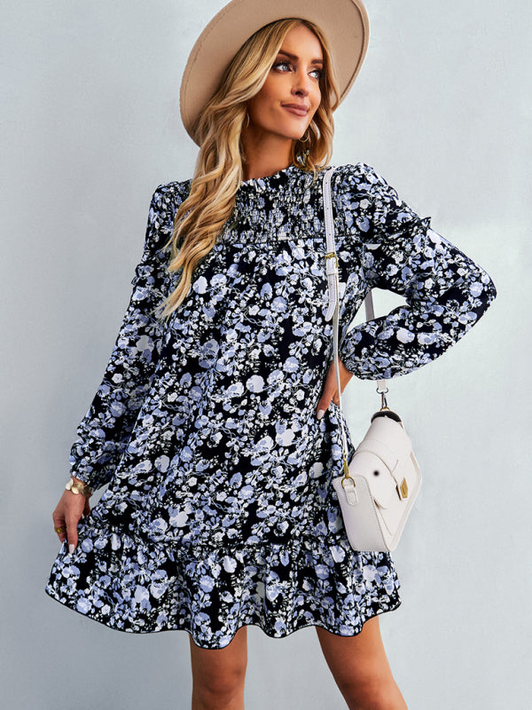 Women's fashion waist reduction holiday loose Floral Dress - Closther