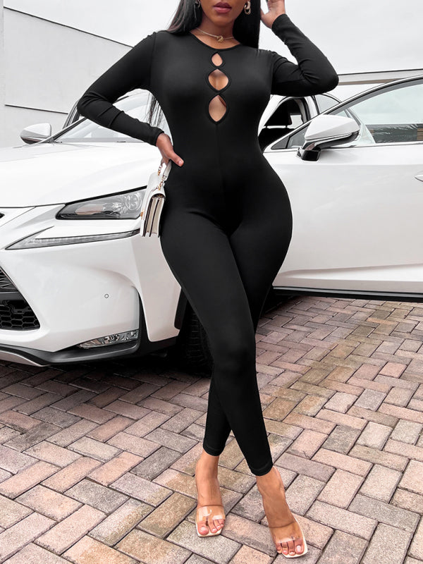 Women's black jumpsuit in beige variant – front view