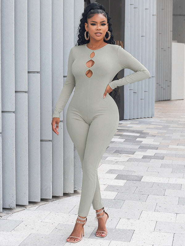 Women's solid color slim fit hip lifting Jumpsuit – lifestyle view