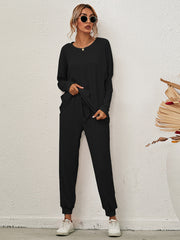 Ensemble décontracté ample à manches longues pour femme, couleur unie 
