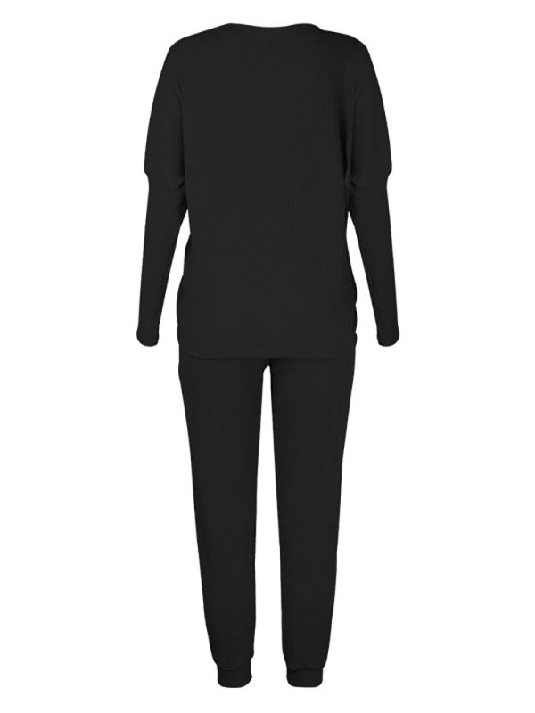 Ensemble décontracté ample à manches longues pour femme, couleur unie 