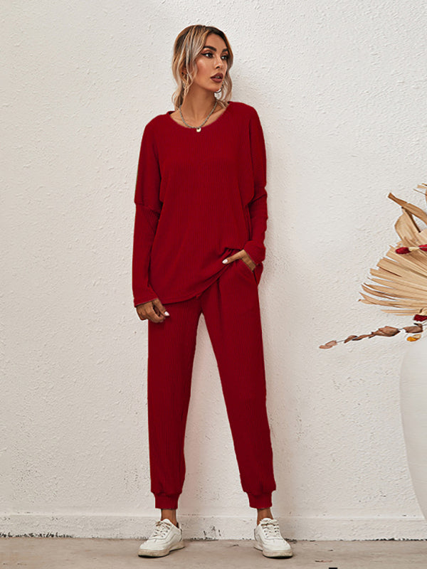 Ensemble décontracté ample à manches longues pour femme, couleur unie 