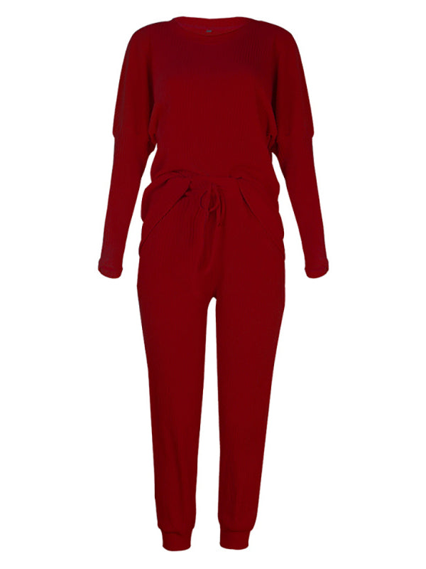 Ensemble décontracté ample à manches longues pour femme, couleur unie 