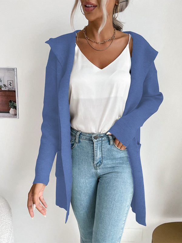gilet cardigan à capuche pour femme, tricoté sous les bras 