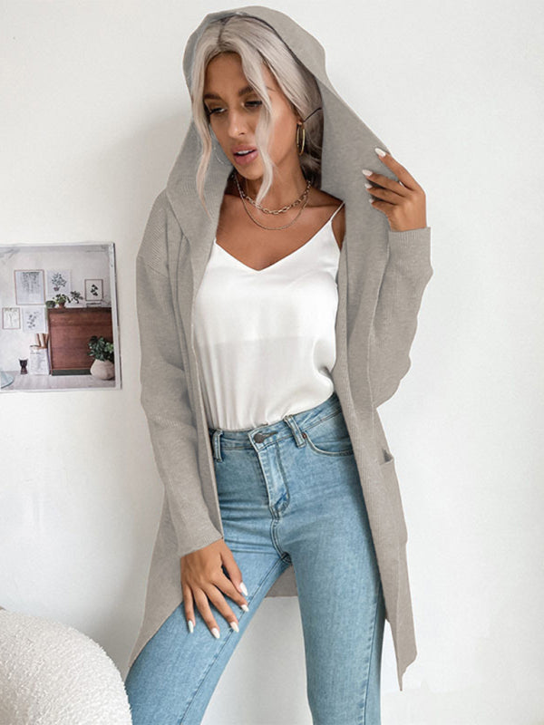 gilet cardigan à capuche pour femme, tricoté sous les bras 