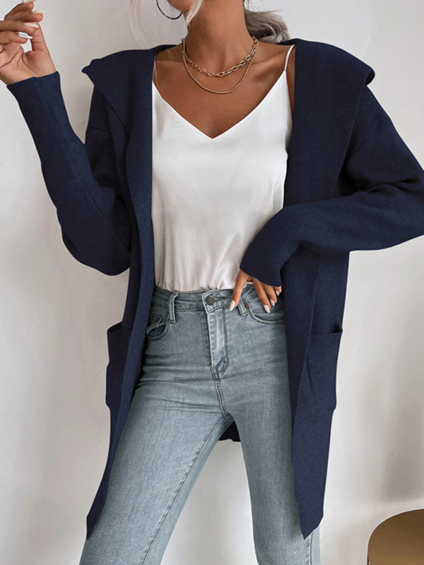 gilet cardigan à capuche pour femme, tricoté sous les bras 