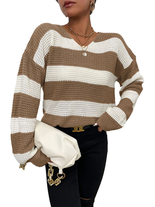 women's casual thin long sleeve striped sweater - Closther