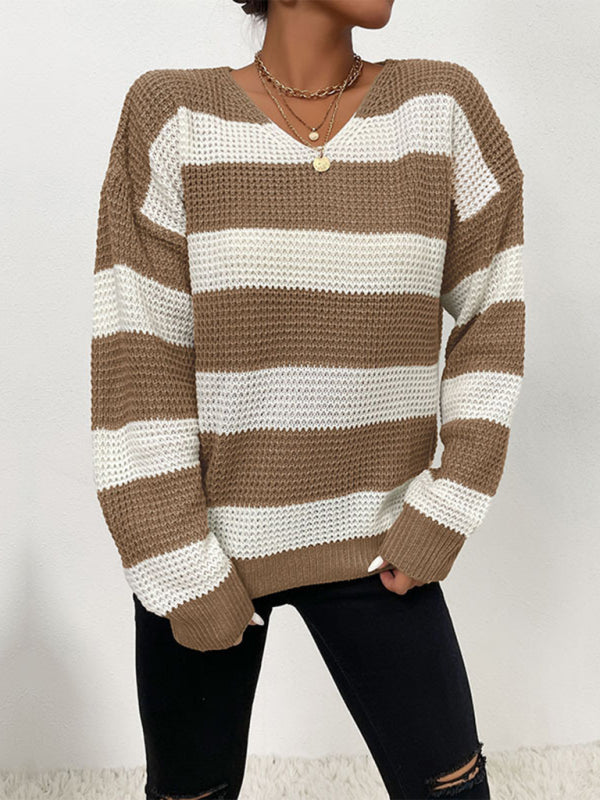 women's casual thin long sleeve striped sweater - Closther