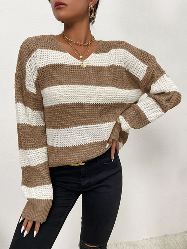 women's casual thin long sleeve striped sweater - Closther