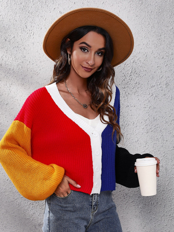 Gilet long décontracté en maille colorblock à manches longues 