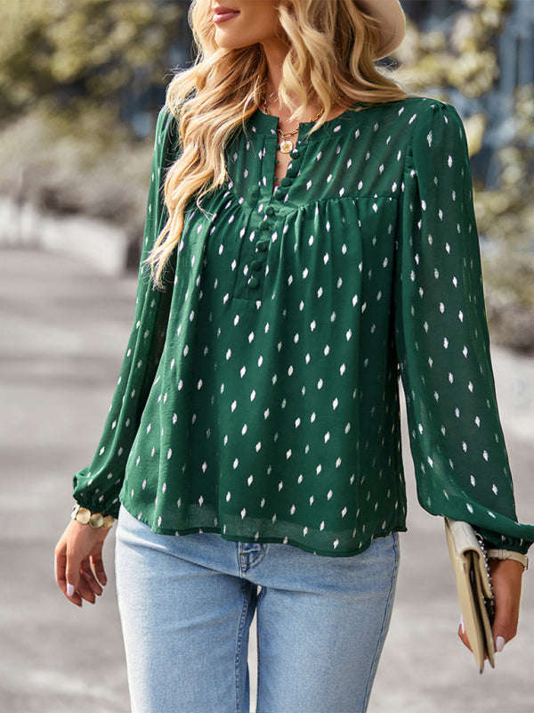 Women's Printed Long Sleeve Single -Breasted Top - Closther