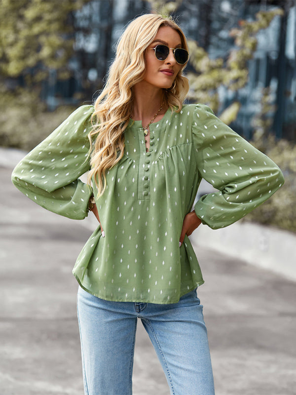 Women's Printed Long Sleeve Single -Breasted Top - Closther