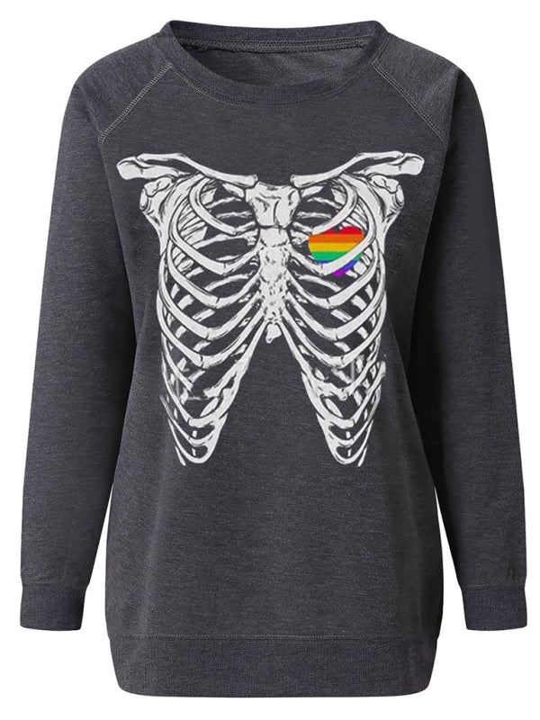 Sweat à capuche raglan à imprimé squelette pour femme 