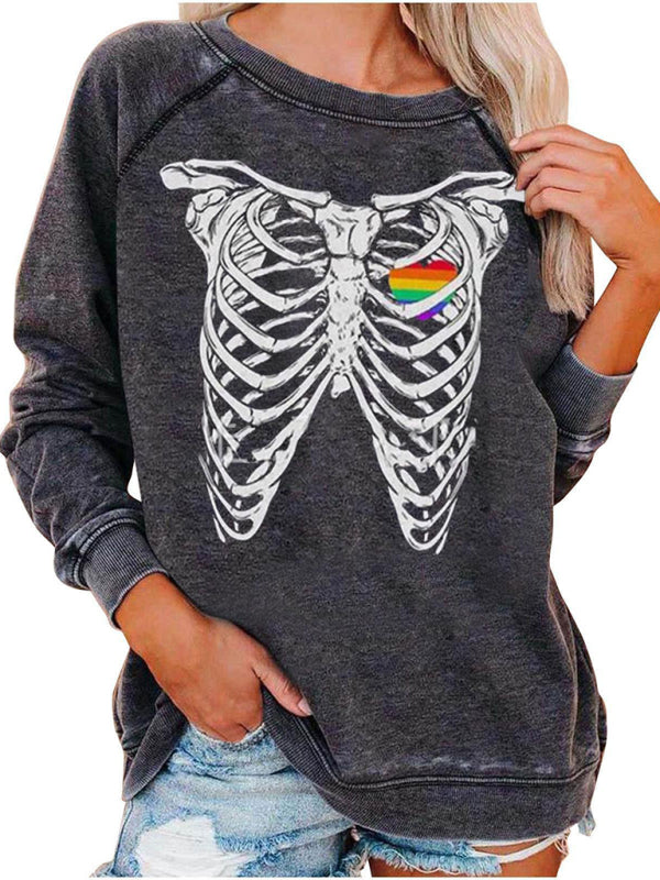 Sweat à capuche raglan à imprimé squelette pour femme 