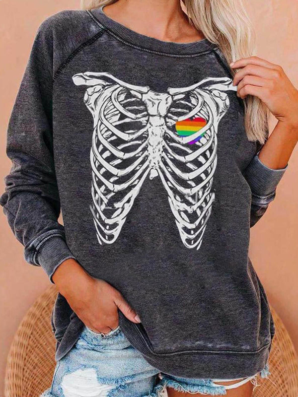 Sweat à capuche raglan à imprimé squelette pour femme 