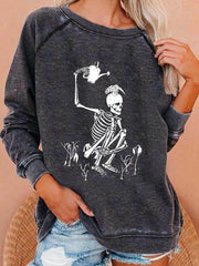 Sweat à capuche raglan à imprimé squelette pour femme 