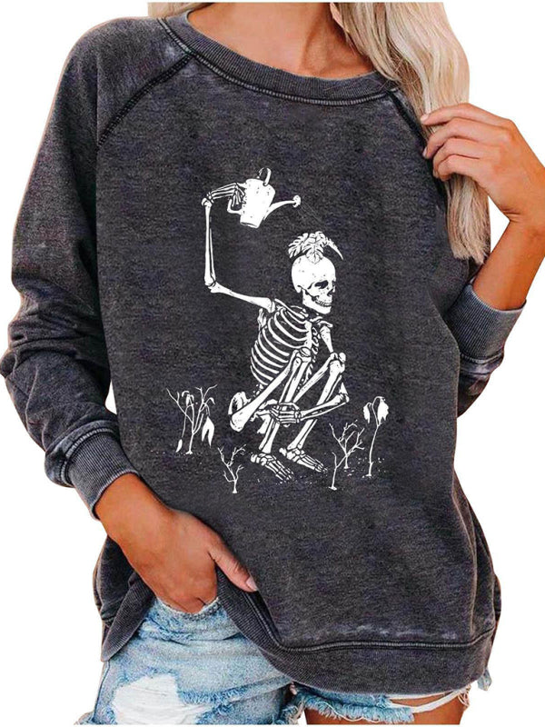 Sweat à capuche raglan à imprimé squelette pour femme 