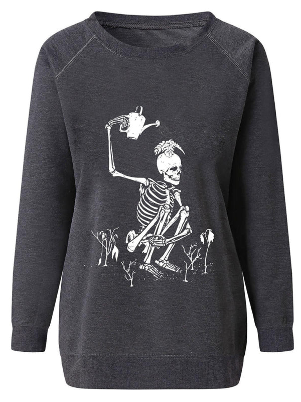 Sweat à capuche raglan à imprimé squelette pour femme 