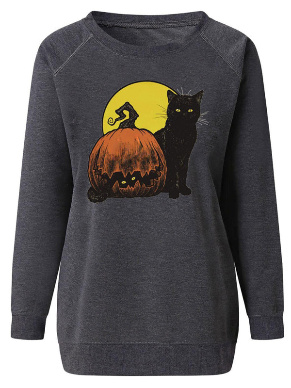 Sweat à capuche raglan imprimé citrouille d'Halloween pour femme 