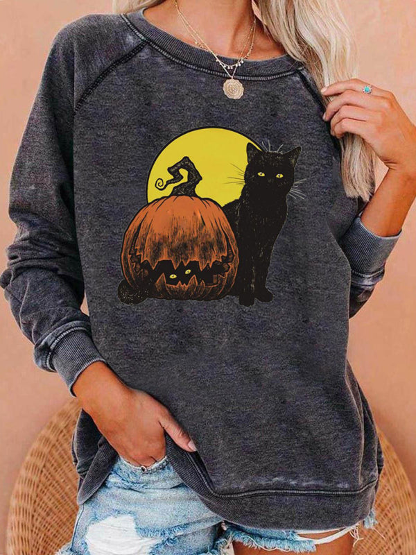 Sweat à capuche raglan imprimé citrouille d'Halloween pour femme 