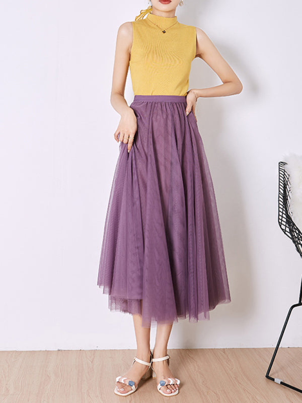 Jupe trapèze en mousseline tissée pour femme 