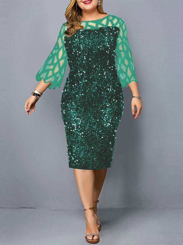 Women's sequin dress in black with ruffle sleeves
