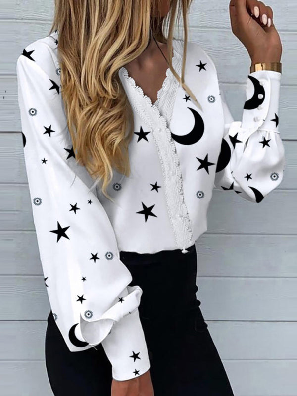 Damen-Langarmtop mit Print aus Spitze 