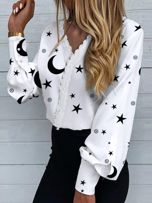 Damen-Langarmtop mit Print aus Spitze 