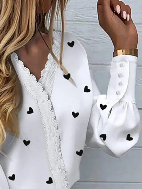 Damen-Langarmtop mit Print aus Spitze 