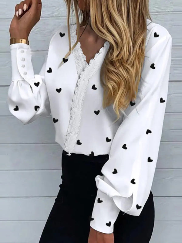 Damen-Langarmtop mit Print aus Spitze 