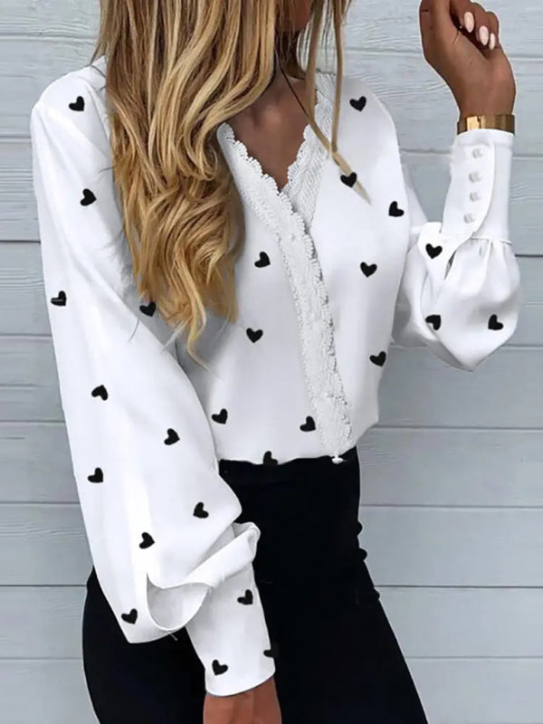 Damen-Langarmtop mit Print aus Spitze 