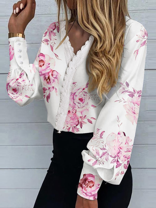 Damen-Langarmtop mit Print aus Spitze 