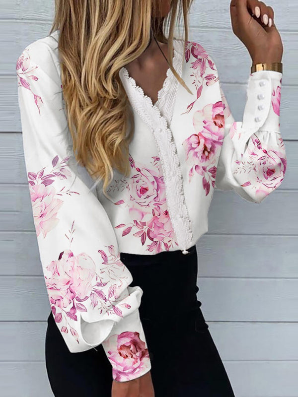 Damen-Langarmtop mit Print aus Spitze 