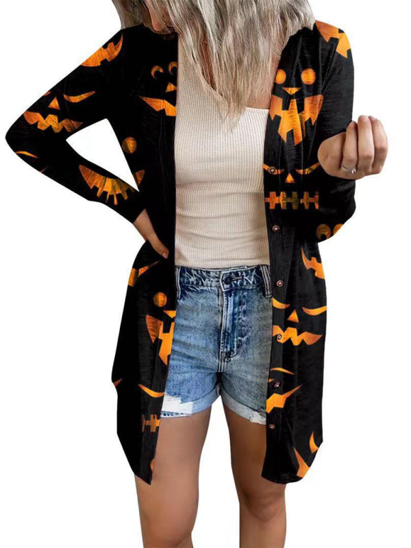 Women's Halloween-themed printed jacket cardigan - Closther