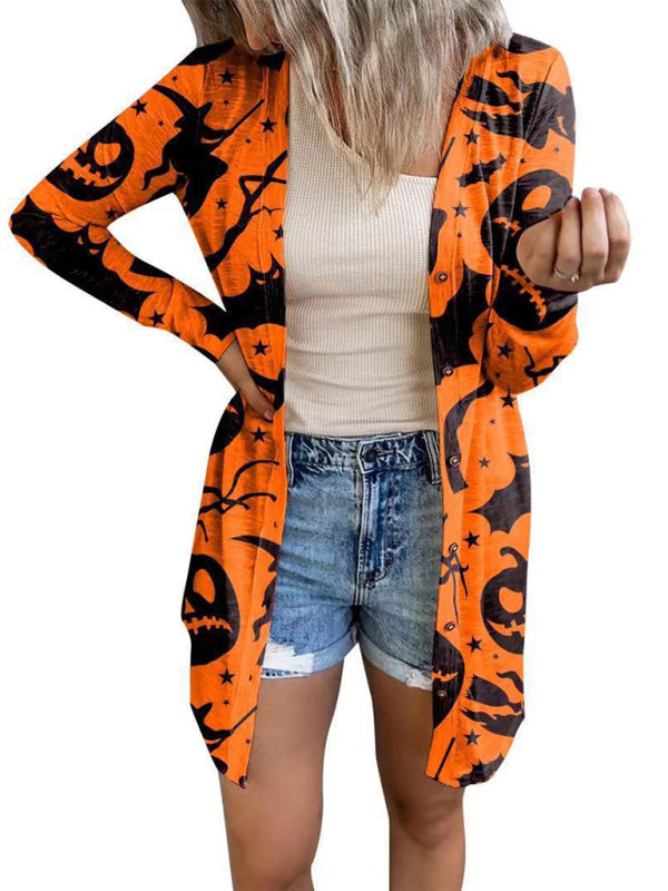 Women's Halloween-themed printed jacket cardigan - Closther