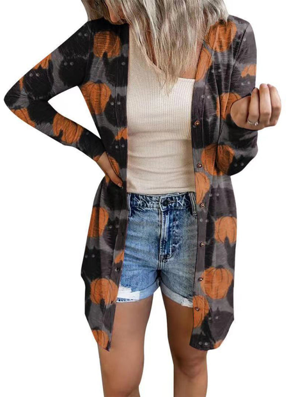 Women's Halloween-themed printed jacket cardigan - Closther