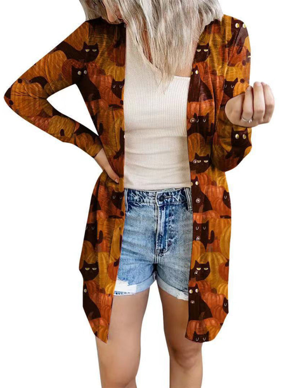 Women's Halloween-themed printed jacket cardigan - Closther