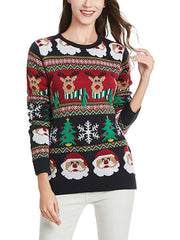 Strickpullover mit festlichem Rentier- und Weihnachtsmannmotiv 