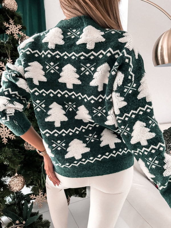 Festive Self-Design Dropped Shoulder Long Sleeve Sweater for Women