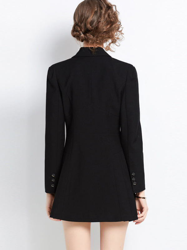 Damen-Kostümkleid mit langen Ärmeln, Kragen und doppelter Knopfleiste 
