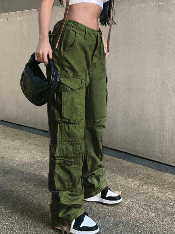 Damen-Cargohose im Retro-Stil mit geradem Bund, hohem Bund, lockerem Schnitt und weitem Bein 