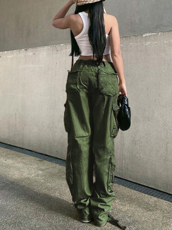 Damen-Cargohose im Retro-Stil mit geradem Bund, hohem Bund, lockerem Schnitt und weitem Bein 