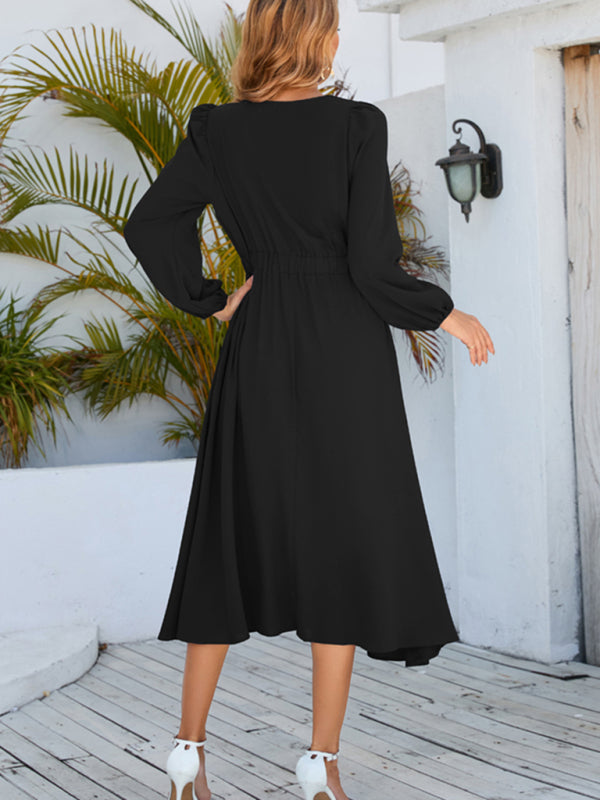 Robes mi-longues trapèze à col rond et nœud pour femmes 