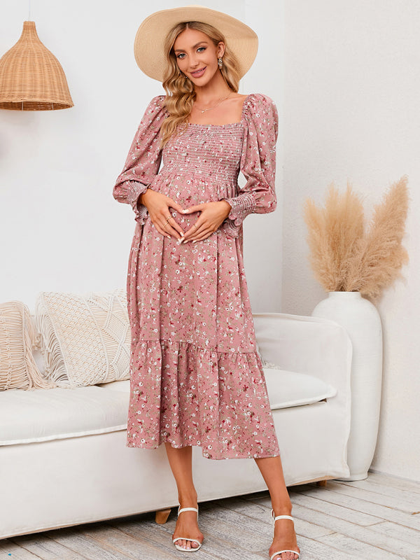 Women's maternity dress with tiered ruffle hem - back view