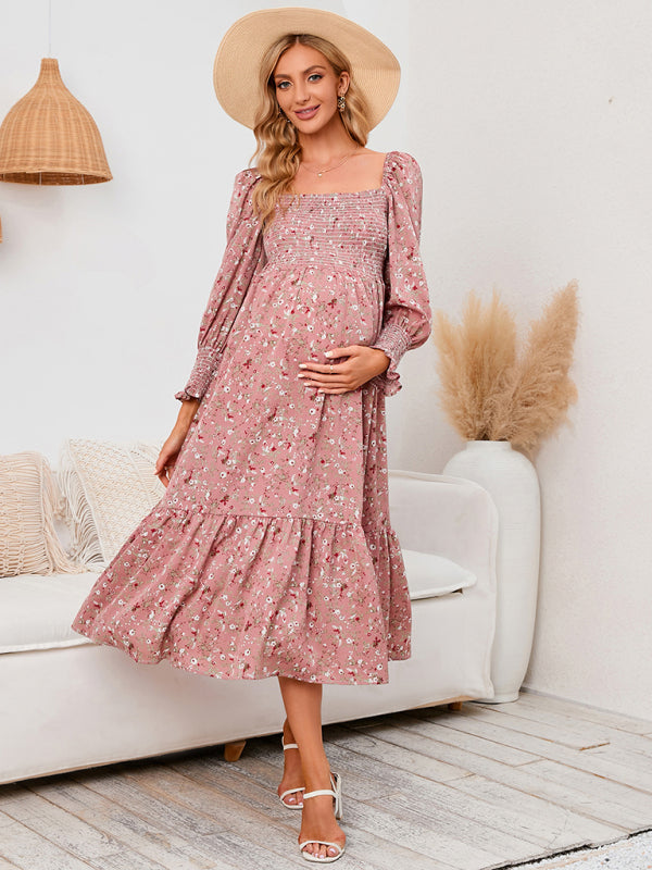 Black floral maternity midi dress variant - front view