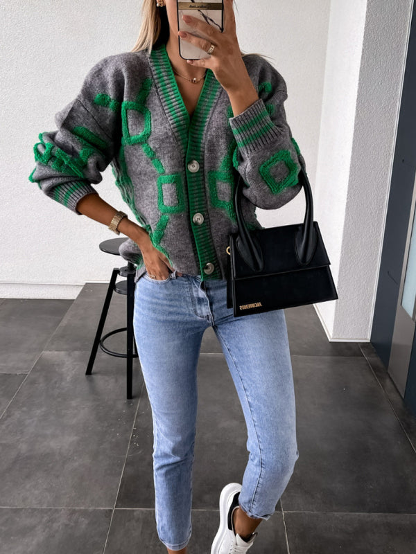 Gilet en maille contrastée à simple boutonnage et manches tombantes 