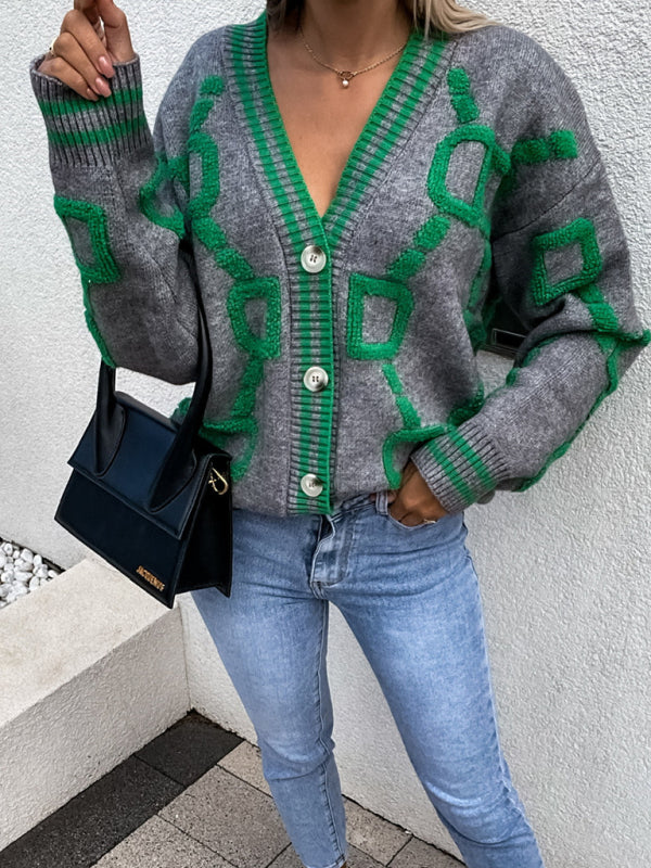 Gilet en maille contrastée à simple boutonnage et manches tombantes 